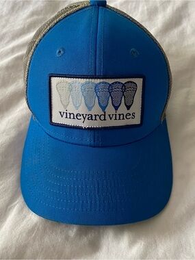 Vineyard Vines Baseball Cap Youth OS Lacrosse Sticks Blue Snap American Flag USA